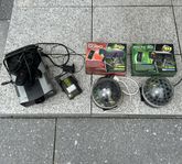 Laser, rökmaskin, lampor 
