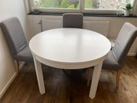 Vitt runt matbord med iläggsskiva, IKEA Bjursta