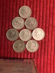 8 stycken 50 öringar 1952 - 1961 silverhalt 40%