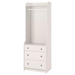 HAUGA Öppen garderob med 3 lådor, vit, 70x199 cm