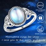 925 Sterling Silver Celtic Knot Ring with Rainbow Moonstone