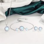 925 Silver Moonstone Jewel Set: Necklace, Earrings, Bracelet