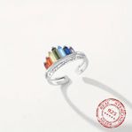 Adjustable 925 Sterling Silver zirconia Rainbow Crown Ring