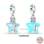 925 Silver Luminous Blue Star Charm with 'Lucky' Tag, 5g