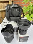 Kamera Canon EOS 7D + batterigrepp och två objektiv