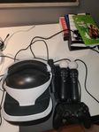 Playstation 4 (med handkontroll) och PSVR med alla tillbehö