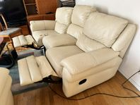 Soffgrupp - Beige  Skinn - 2 sits + 3 sits RECLINER