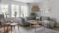 MIO Madison 2-sits+divan hö. Tyg Leaf warm grey