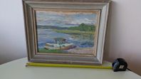 Oljemålning 1944 havet med båt 48 x 38 cm.