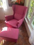 IKEA 2 fåtöljer rosa 1 fotpall