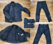 Motorcykel läderjacka, byxor och handskar, Made in Sweden