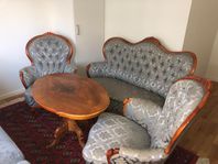 Soffa, två fåtöljer, soffbord - rokoko soffgrupp