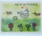 Madeleine PYK Signerad litografi "Noé et la Licorne"