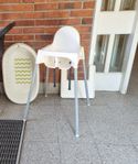 IKEA hög barnstol, badbalja, överdrag till kudde och hakla