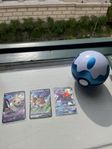 3 Pokémon kort 2/3 V 1/3 GX + en Pokémon boll förvaringsl