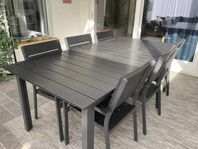 Trädgårdsgrupp med utdragbart bord och 6 stolar