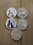 5 st 1 oz Silvermynt
