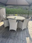 MATGRUPP 180CM + 8 FÅTÖLJER BEIGE/GRÅ