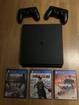 PS4 slim 500gb med 2 kontroller och 4 spel