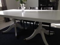 Matbord massiv trä, tvådelat m vacker pelarfot, 200-350 cm