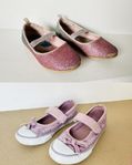 Två par ballerina barn strl 25 glitter rosa, lila, regnbåg