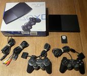 Playstation 2 charcoal black med kartong/låda och tillbehö