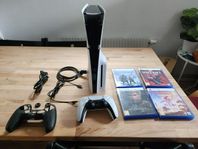 Playstation 5 Slim Disc Edition, 1 controller and 4 games