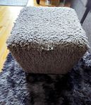 Soft pouf / footstool in gray teddy fabric