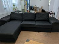 soffa med divan, mörkgrå 