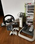 Xbox med ratt, pedaler och spel