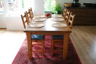 Matbord i ek med 6 stolar – 180x100 cm