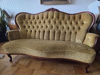 Rokoko Gul Sofa - vintage sammet plysch 50-tal