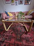 Vintage bambubord med glas, 70tal