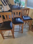 3 st barstolar ek / svart PU
