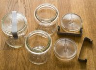 3-pack, vintage glasburkar fr Surte med lock o bygel 250 ml