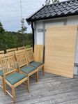 Vackert stort björkbord och 6 stolar