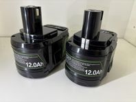 2 st kraftfulla ersättningsbatterier 12.0Ah till Ryobi ONE+