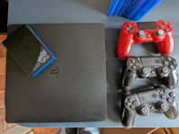 Playstation 4 slim med spel och handkontroller