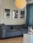 Grå lyxig bekväm Manshester dun soffa  Nypris 23000.