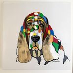 Oljemålning Canvas Tavla Handmålad Basset Hund 80x80cm