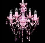 Takkrona med kristaller 5 glödlampor rosa 