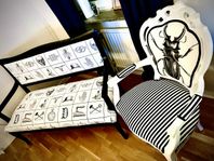 vintage omklädd soffa, stol & bord, chabby chic style