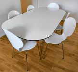 Vit modern MATGRUPP Bord & 6-st stolar förlängningsbart