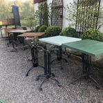trädgårdsmöbler, cafebord, gjutjärnsunderreden, plankbor