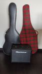 Gitarr tillbehör: förstärkare, väska, sladdar, axelrem