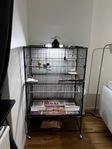 Stor fågelbur med hjul + UV-lampa, värmelampa & tillbehör