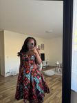 Red diamond Ankara midi dress