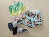 Badshorts och simfötter
