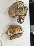 taklampa samt lampett i glas och mässing