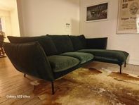 Smaragdgrön sammetssoffa från folkhemmet 260 cm